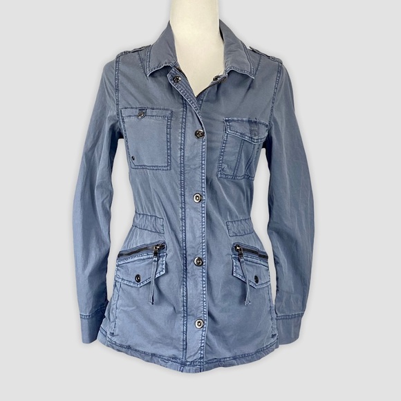 Anthropologie Jackets & Blazers - Anthropologie Marrakech Womens Blue Utility Jacket Lightweight Zip Snap size XS